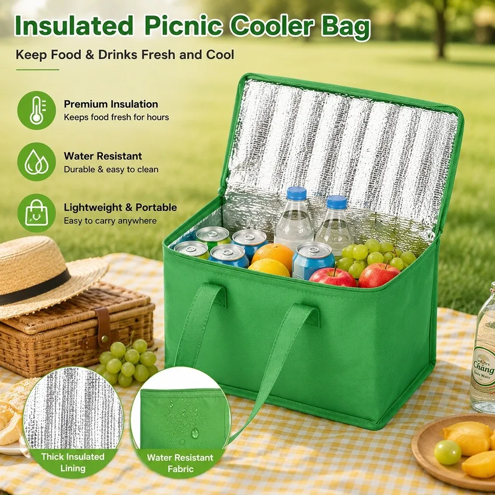 Large Capacity Picnic Thermal Bag Folding Design Portable Handle Food Thermal Storage Bag Thermal Insulation Beer Delivery Bag