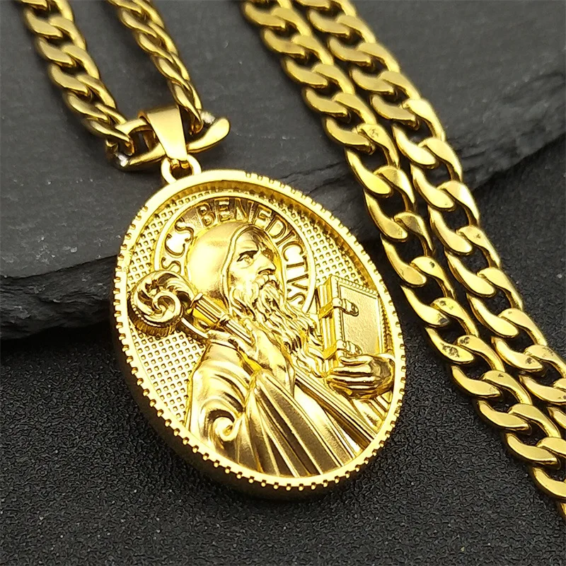 American Style Western Mythology Series Gold Color Relief Robe Jesus Necklace UNISEX Hip Hop Rock Party Jewelry Necklace