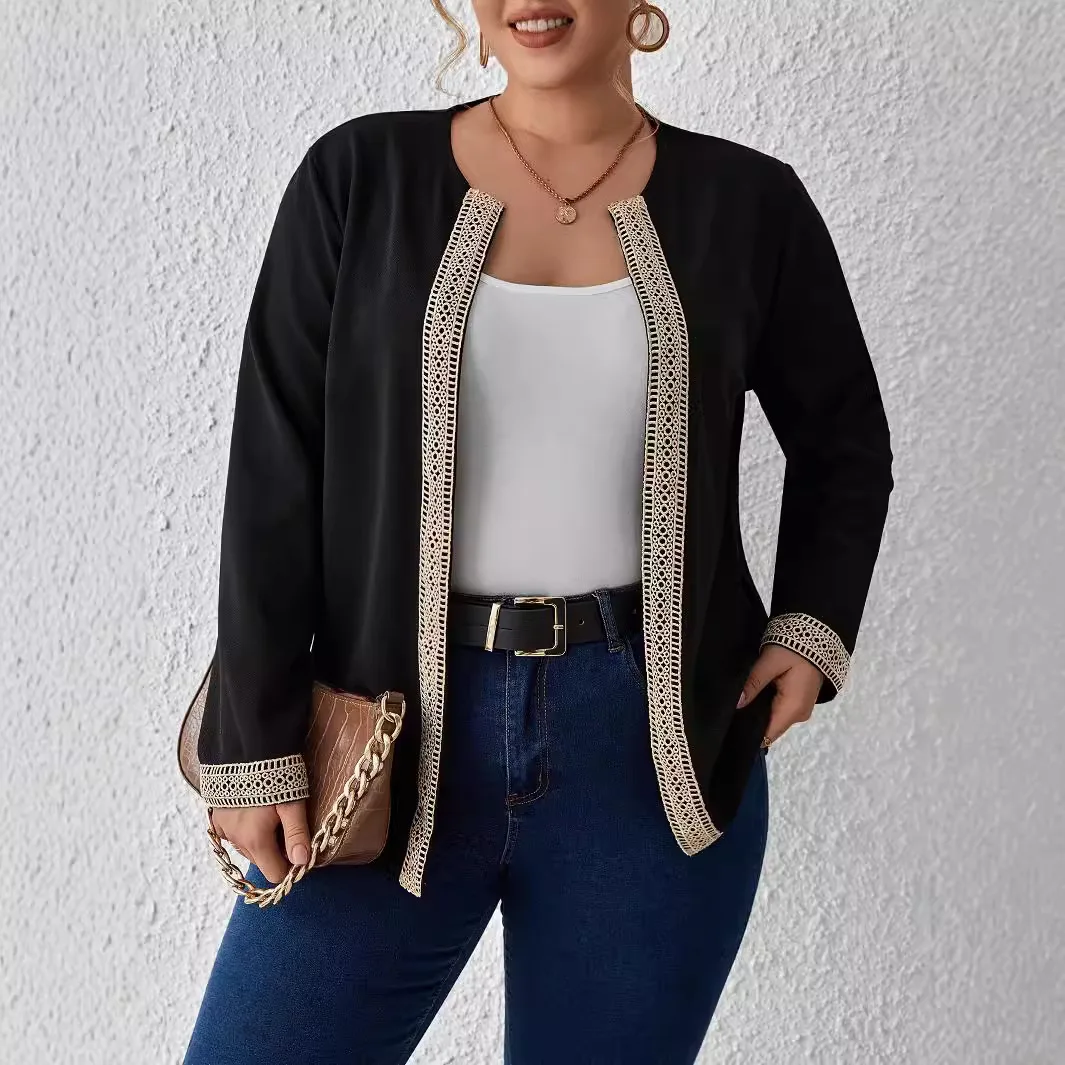 

Черное пальто больших размеров для женщин, европейская и американская мода, уличная одежда ранней осени в пригородном стиле