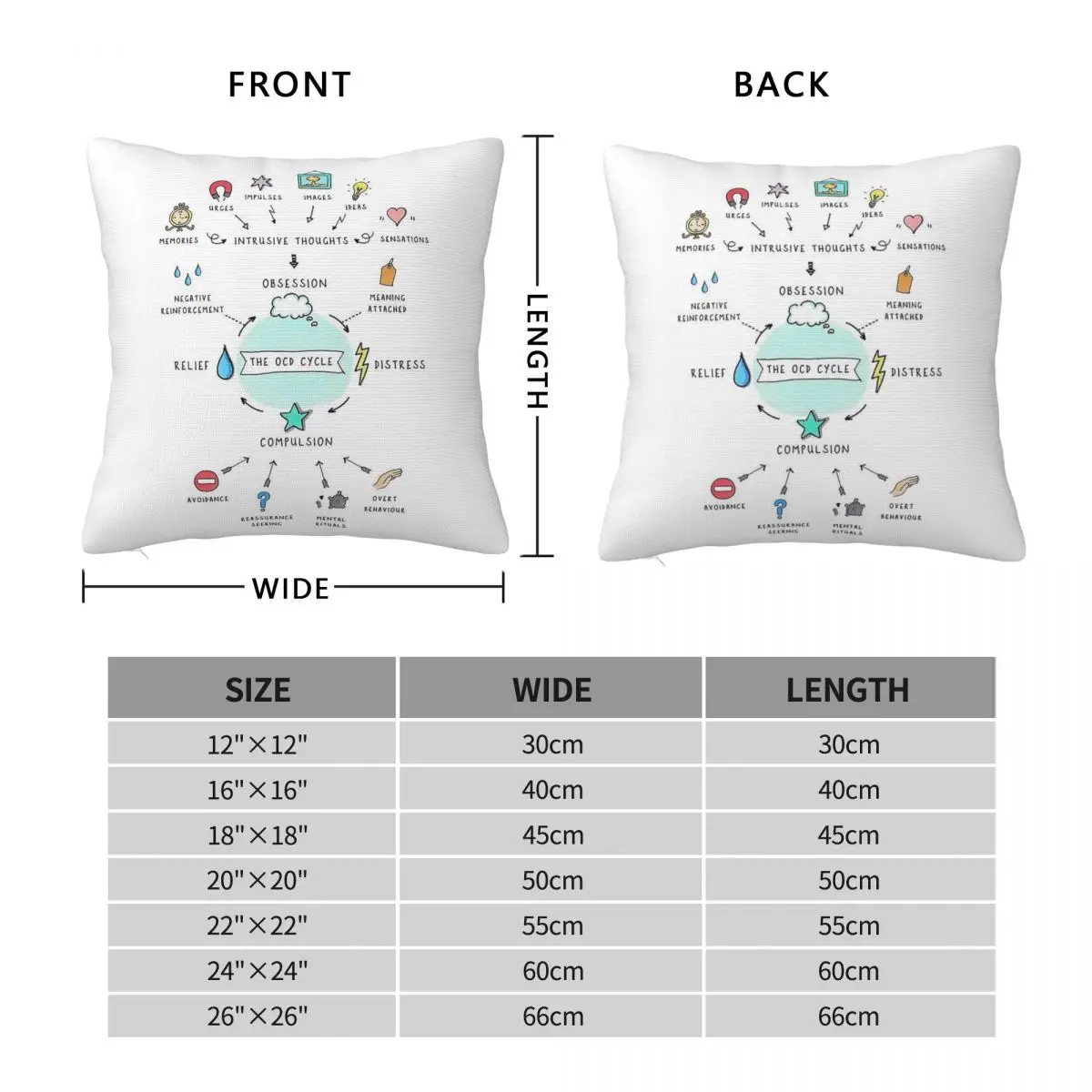 Obsessive Compulsive Disorder Cycle Square Pillowcase Polyester Linen Velvet Pattern Zip Pillow Case Sofa Seater Cushion Case