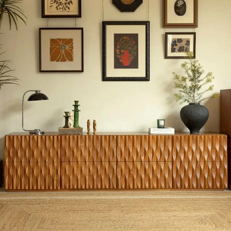 Medieval solid wood TV cabinet, retro carved retro TV cabinet, bed and breakfast living room TV cabinet