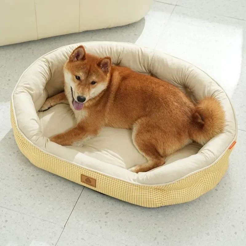 Four Season Oval Dog Bed Plaid Simple Pet Cushion Sleeping Pad for Small Medium Large Dogs Kennel