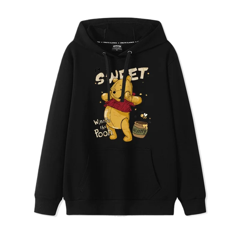 Suéter sencillo de moda de Winnie the Pooh de dibujos animados para mujer, suéter holgado y cómodo con capucha, chaqueta versátil para pareja y novia