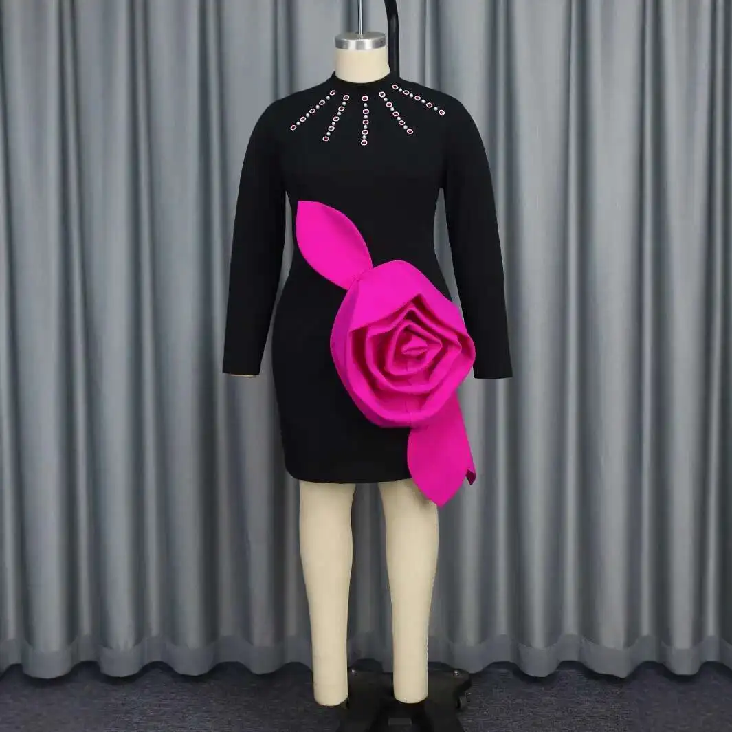 

Woman Clothing New Fashionable Long Sleeved Dress Party Banquet Autumn And Winter Contrasting Formal Occasion Midi Dress