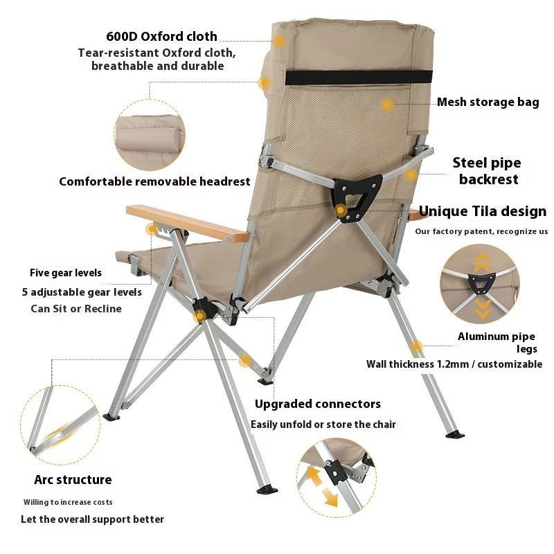 Lohascamping 5-speed Angle Adjustable Backrest Camping Chair aluminum alloy folding Relax chair outdoor lounge Bench Chair image 6