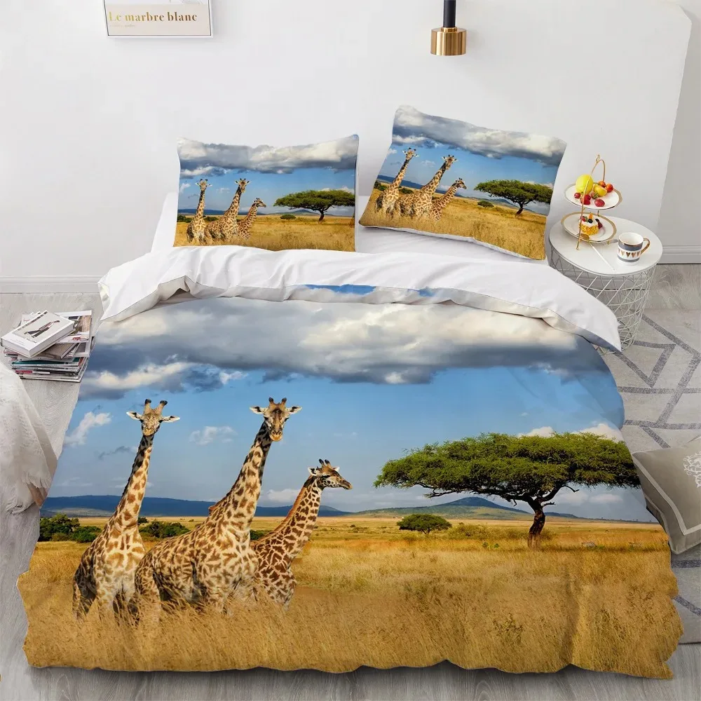 Giraffe Duvet Cover Set KingQueen Size,Tropical Safari Animal Comforter Cover