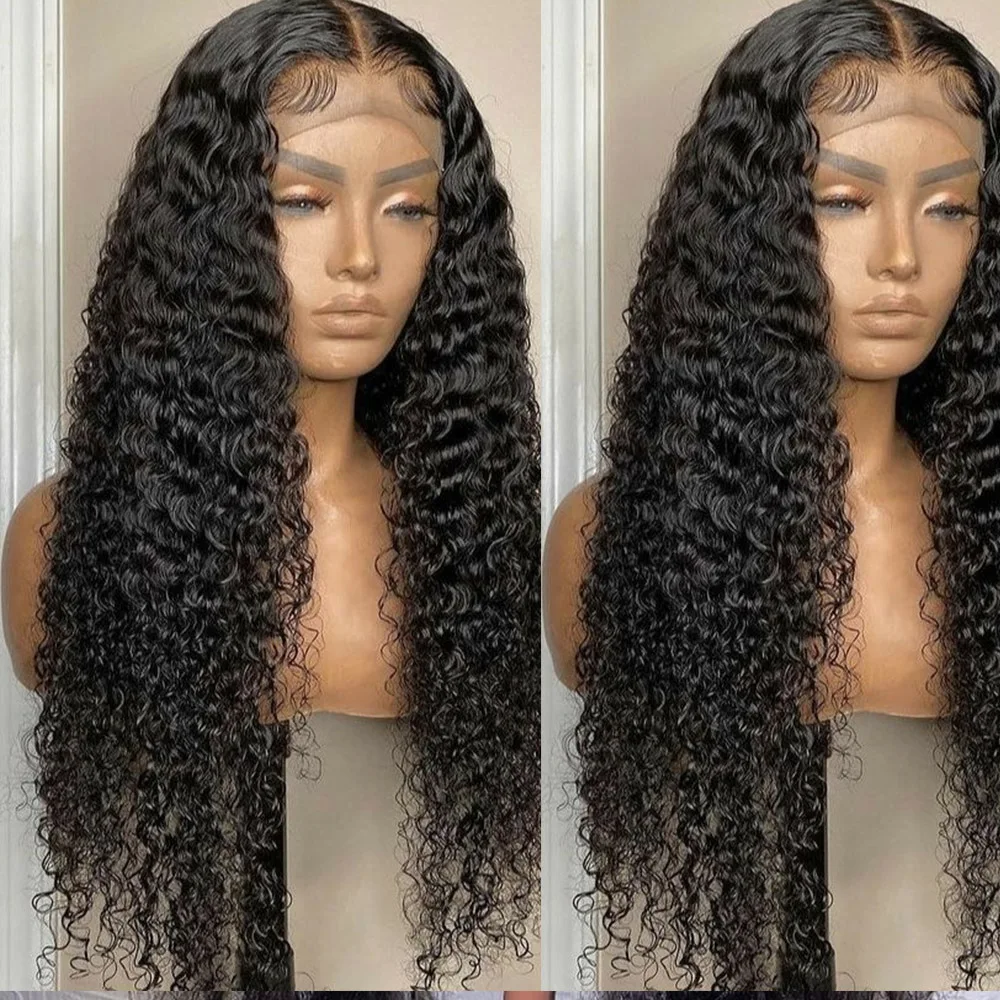 Бесклеевые 30-дюймовые длинные курчавые вьющиеся человеческие волосы Натуральные черные 13x6 HD Парики фронта шнурка Бразильские свободные части Предварительно выщипанные с детскими волосами
