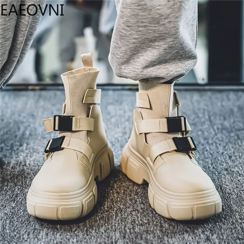 Men's Biker Boot Outdoor Boots Lace-up High Tops Soft Comfortable Trendy All-match Tooling Shoes Classic Simple British Style