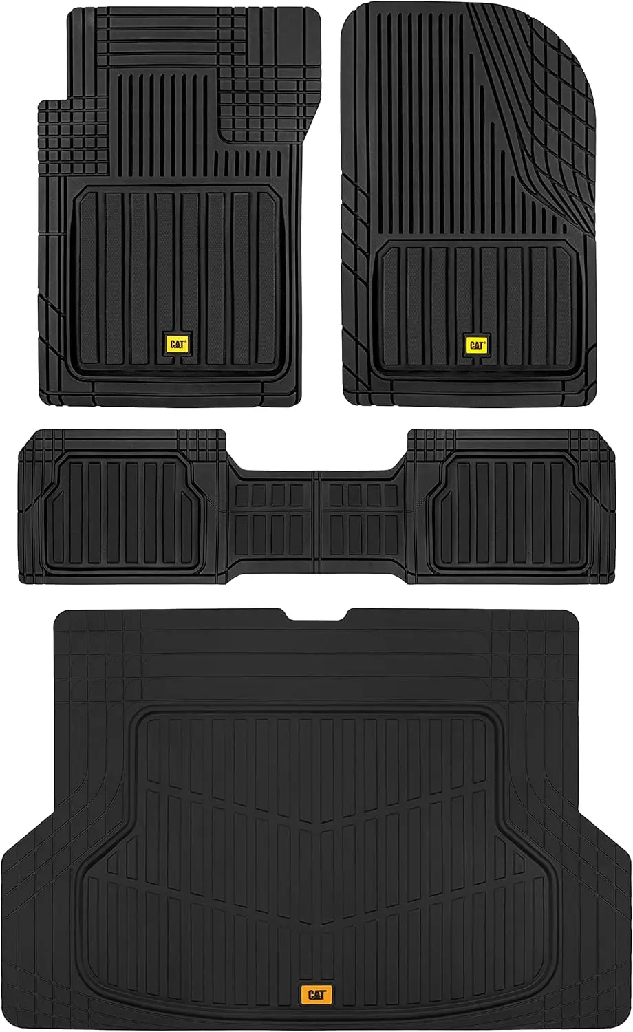 

Universal All-Weather Rubber Car Mats Full Set with Cargo Liners for SUVs and Mini-Vans, Trim-to-Fit Black Floor Mats