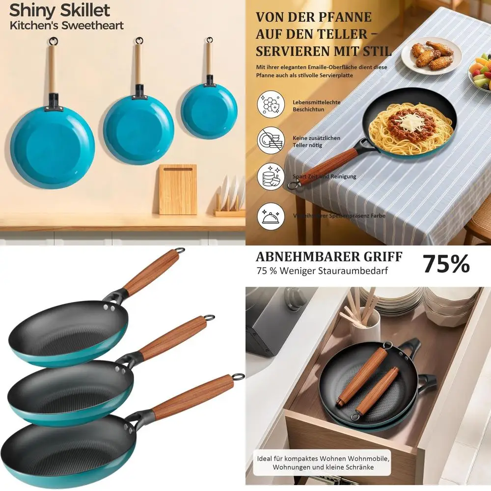 

Ceramic Nonstick Frying Pan Set, 8, 10, 12, Pre-Seasoned Cast Iron Cookware, Removable Handle, Dishwasher Safe, PFAS & PFOA Free