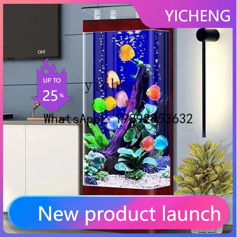 

living room floor-to-ceiling household vertical wall curved glass office goldfish tank company aquarium back filter