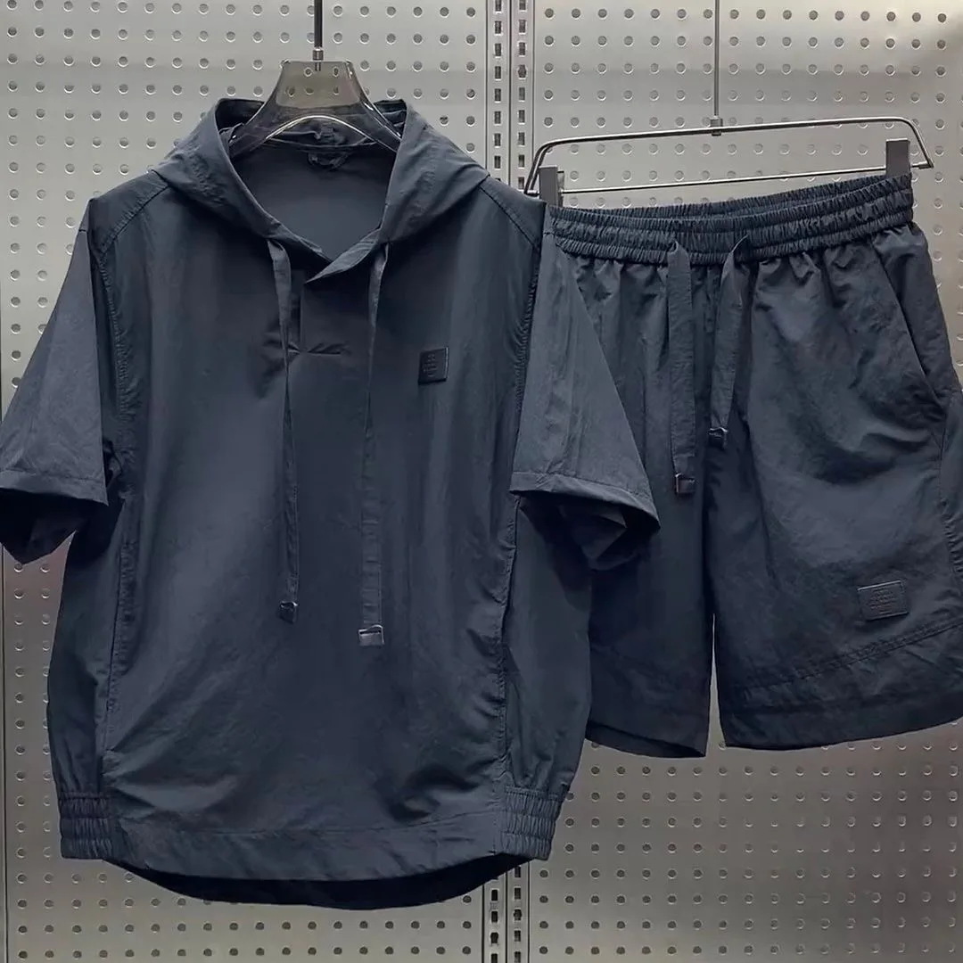 Premium Summer Casual Two-Piece Outfit: Lightweight Breathable UV Protection Hat, Short Sleeve, and Loose Shorts for Youth
