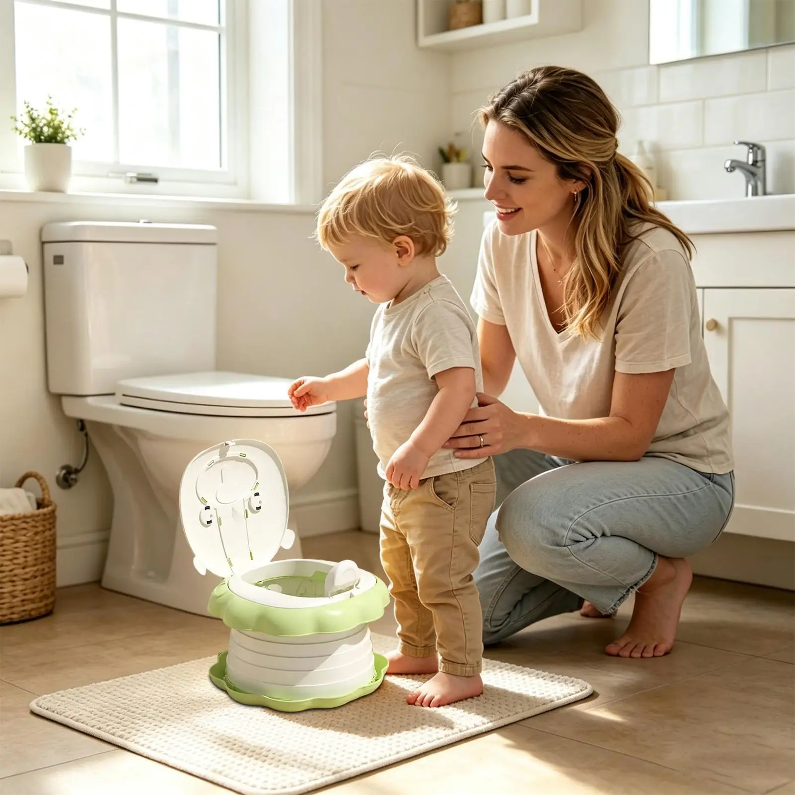 Travel Potty Non-Slip Foldable Potty With Lid And Storage Bag Supports 110 Lbs Kids Toilet With Trash Bag And Absorbent Sand For