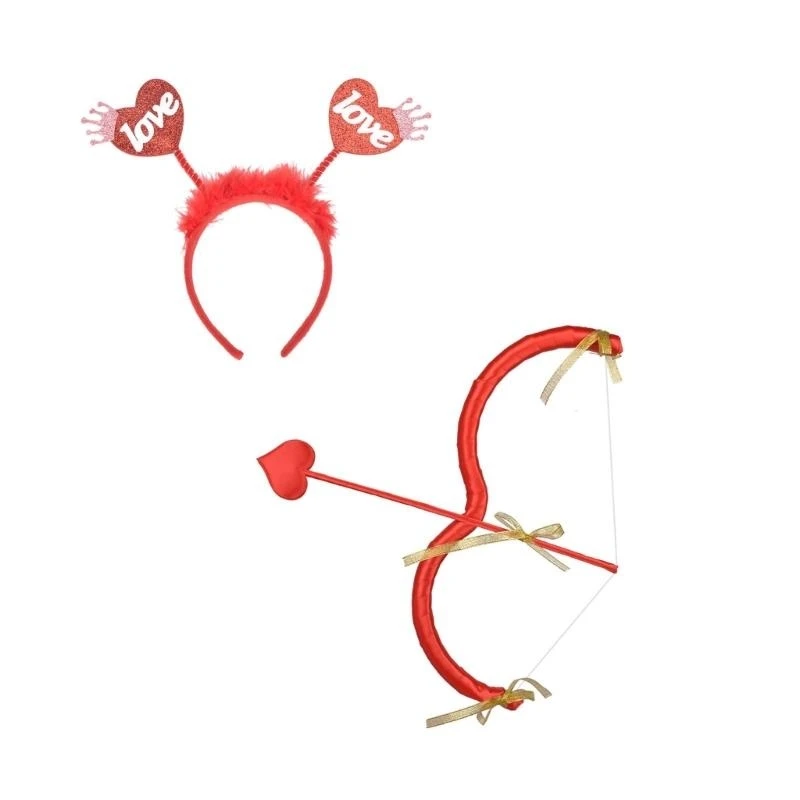 DXAE Love Heart Headband Stocking Bows And Arrows Set for Valentines Day Role Playing