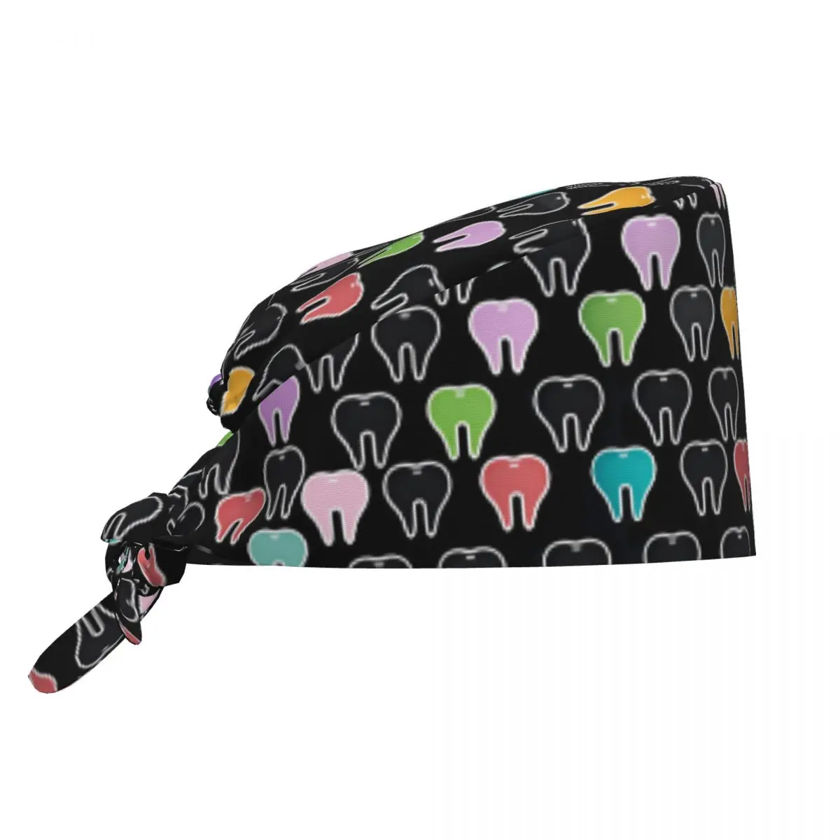Working Cap For Women and Men Colorful Teeth Pattern Nurse Hats Soft Elastic Work Scrubs Hat Holder Long Hair Medical Hat