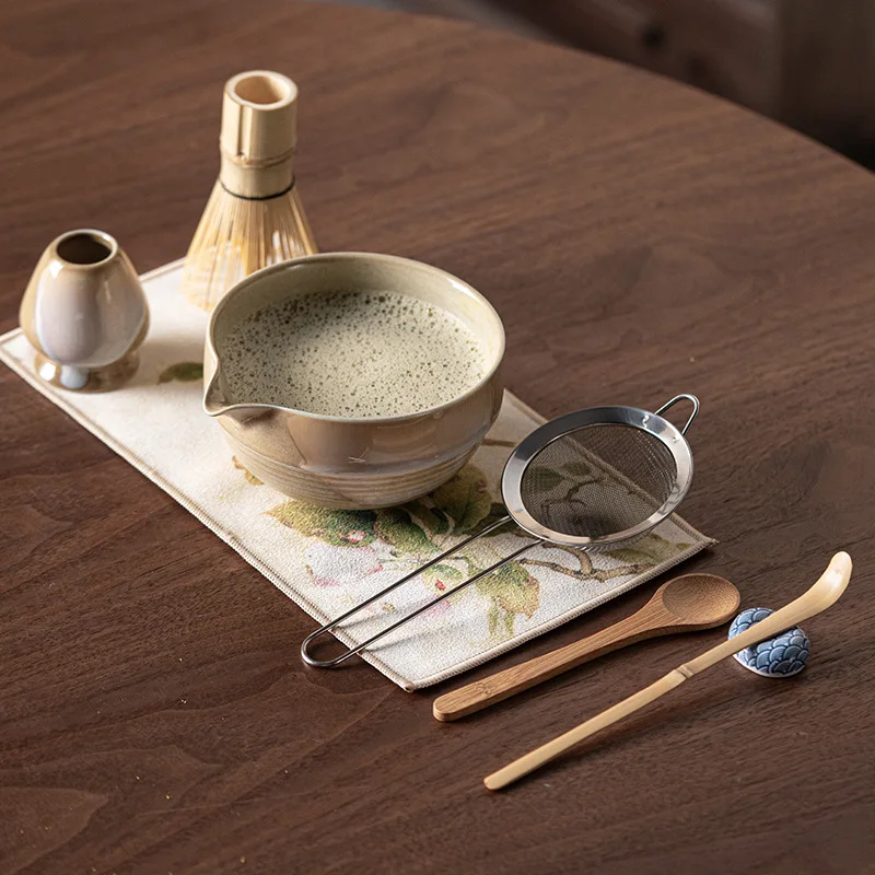 8PCS Vintage Japanese Handmade Matcha Set Easy Clean Ceramic Bowl Bamboo Whisk Teaspoon Ideal for Tea Lovers Tea Making Tools
