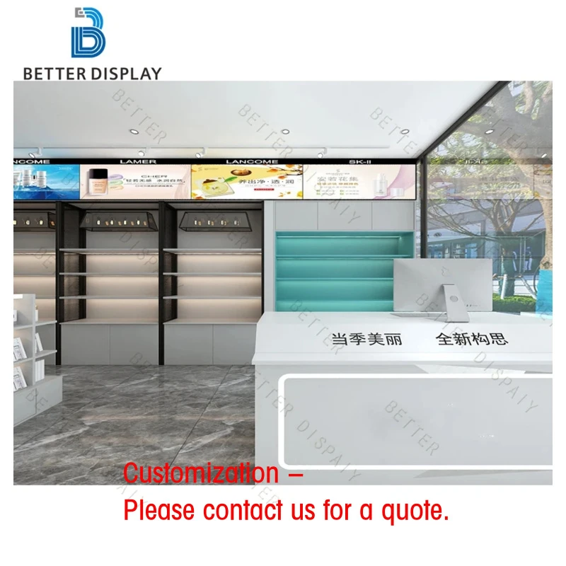 

custom.Custom Wooden Wall Makeup Furniture Led Light Cosmetic Display Cabinet Wood Reception Desk