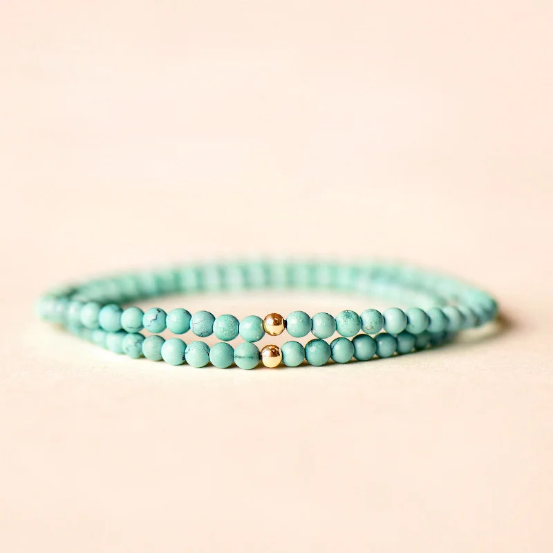 Turquoise Bracelet Single Lap 3mmdiy Women's Style with 14k Gold Bead Girlfriends Bracelet Women Simple Atmosphere Fresh