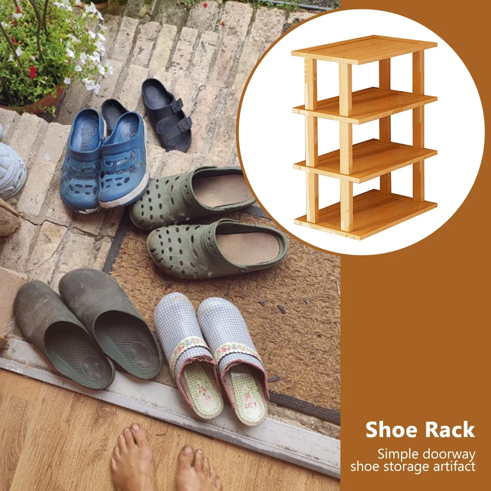 Multi-Layer  Bamboo Shoe Rack 40/60/80CM Tall Household Thick Bamboo Material  Space Saving Shoe Shelf for Entryway Hallway