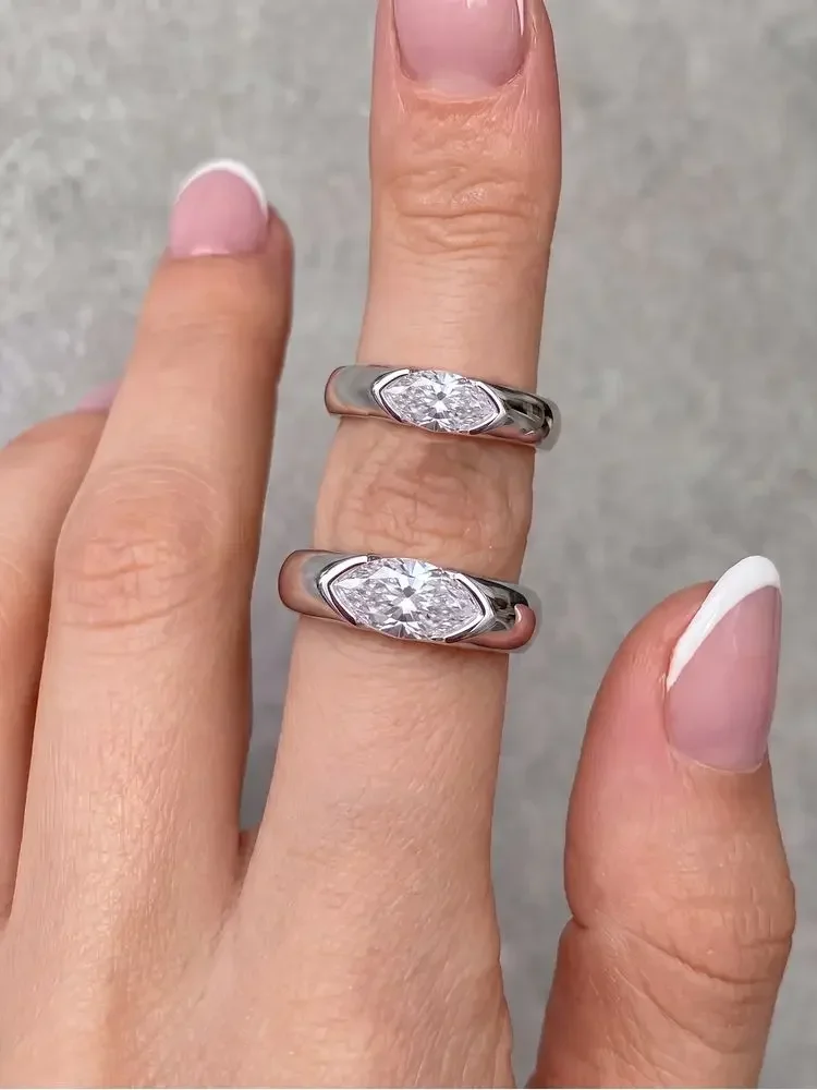 Modischer 925 Sterling Silber Echter 1CT Marquise Moissanit Diamant Hochzeitsring Verlobungsringe für Frauen Geschenk Edle Schmuckstücke – Detail 9