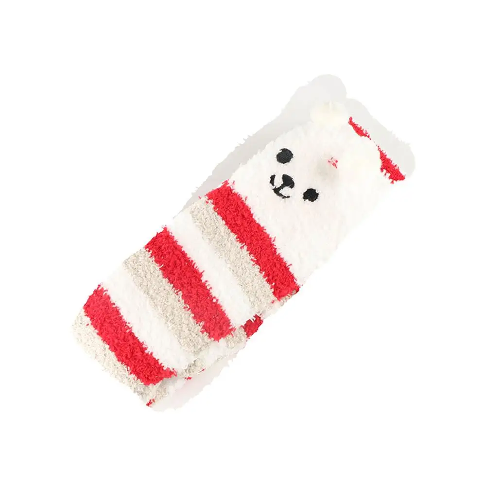 Santa Claus Stripe Women Elk Coral Fleece Christmas Gift Christmas Stockings Cotton Calf Socks Ladies Hosiery Floor Socks