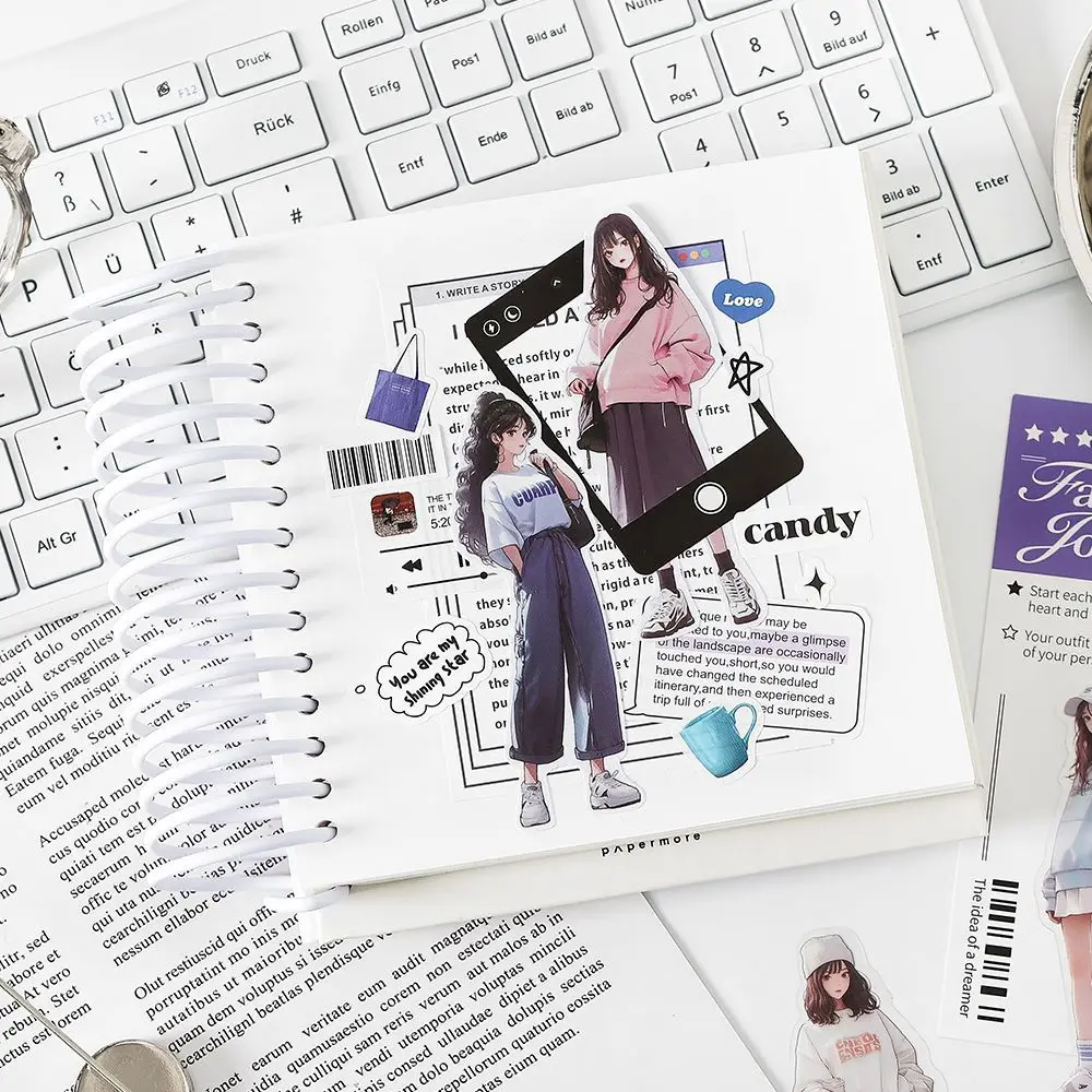 Card Lover 15 Pcs [Girls\\' Periodical Series] Cute Journal Stickers PET Sticker Paper Scrapbooking Material Scrapbook Kit