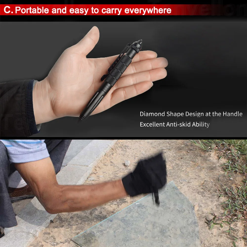 ปากกาทาทิคัลป้องกันตนเองอุปกรณ์ป้องกันภัยส่วนบุคคลทำจากเหล็กทังสเตนอุปกรณ์ป้องกันอเนกประสงค์สำหรับกลางแจ้ง