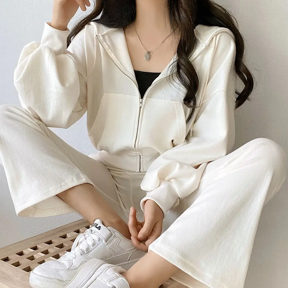 Women's Simple Temperament Drawstring Casual Hooded Design Loose Petite Long-sleeved Sweatshirt Short Jacket Plus Velvet