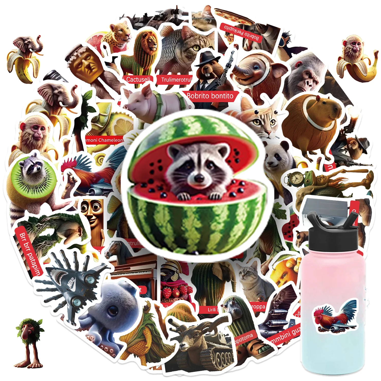 60 Stück italienische Brainrot Tung Tung Sahur Aufkleber kreative dekorative Aufkleber Cartoon Graffiti Aufkleber für Gepäck