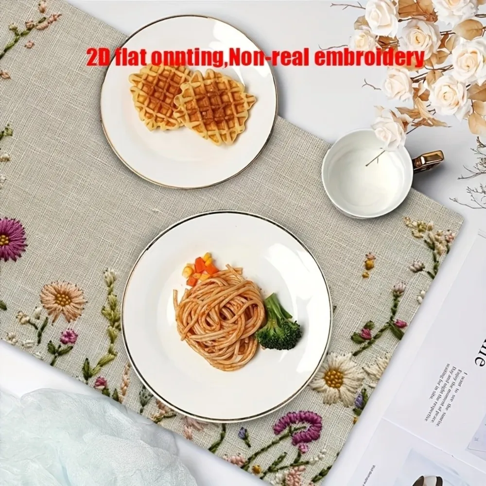 Kitchen Items Rectangular Flower Dining Table Mat Anti Slip 2D Floral Linen Table Mat Washable Colorful Insulation Mat Hotel