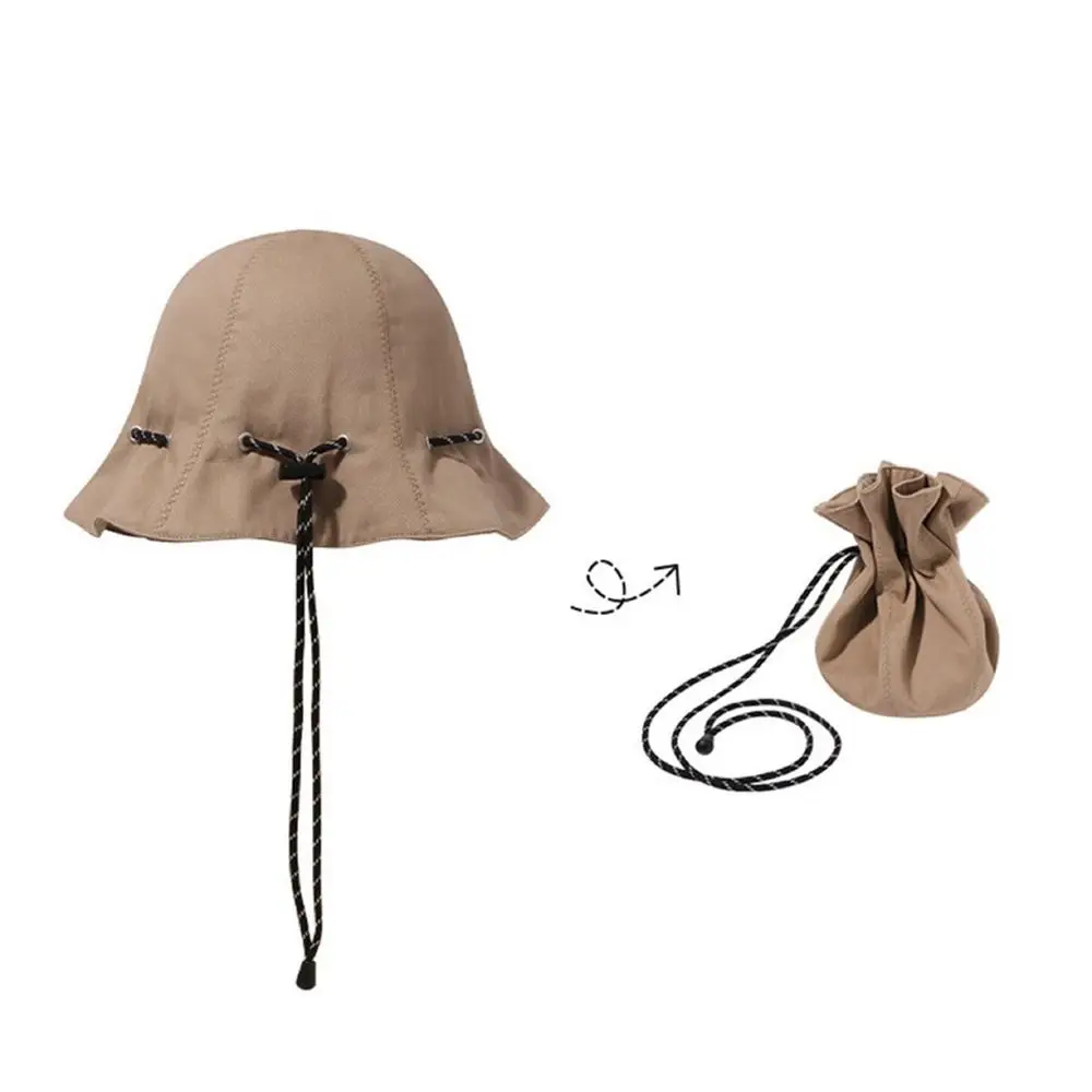 

Foldable Big Brim Storage Bag Dual Purpose Sun Protection Korean Style Sun Hat Fisherman Hat Panama Hat Drawstring Bucket cap