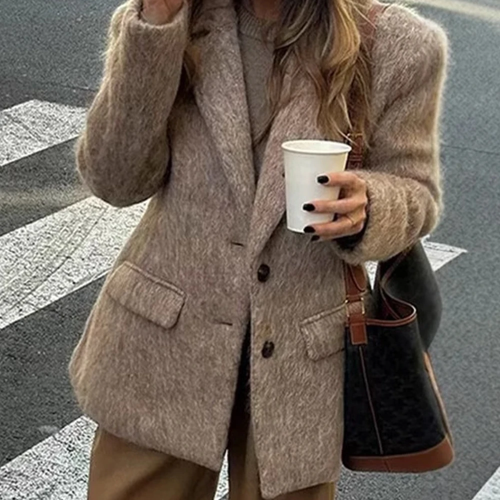 

Женский модный повседневный длинный шерстяной пиджак в европейском и американском стиле, модный топ