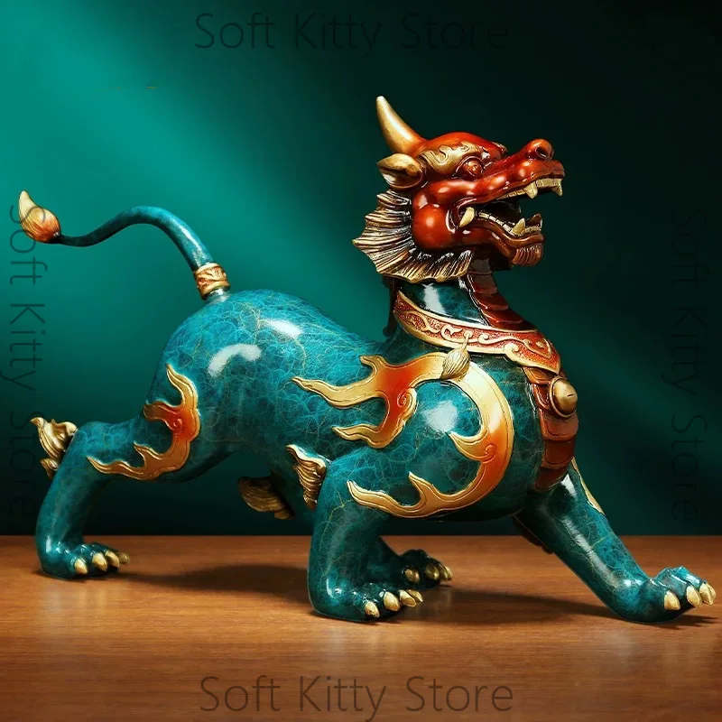 Brass one-horned overlord Pixiu lucky ornament Chinese traditional craftsmanship