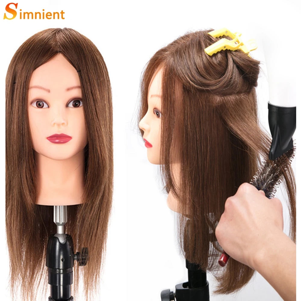 Simnient 100%Human Hair Mannequin Heads With For Hair Training Styling Solon Hairdresser Dummy Doll Heads For Practice Hairstyle