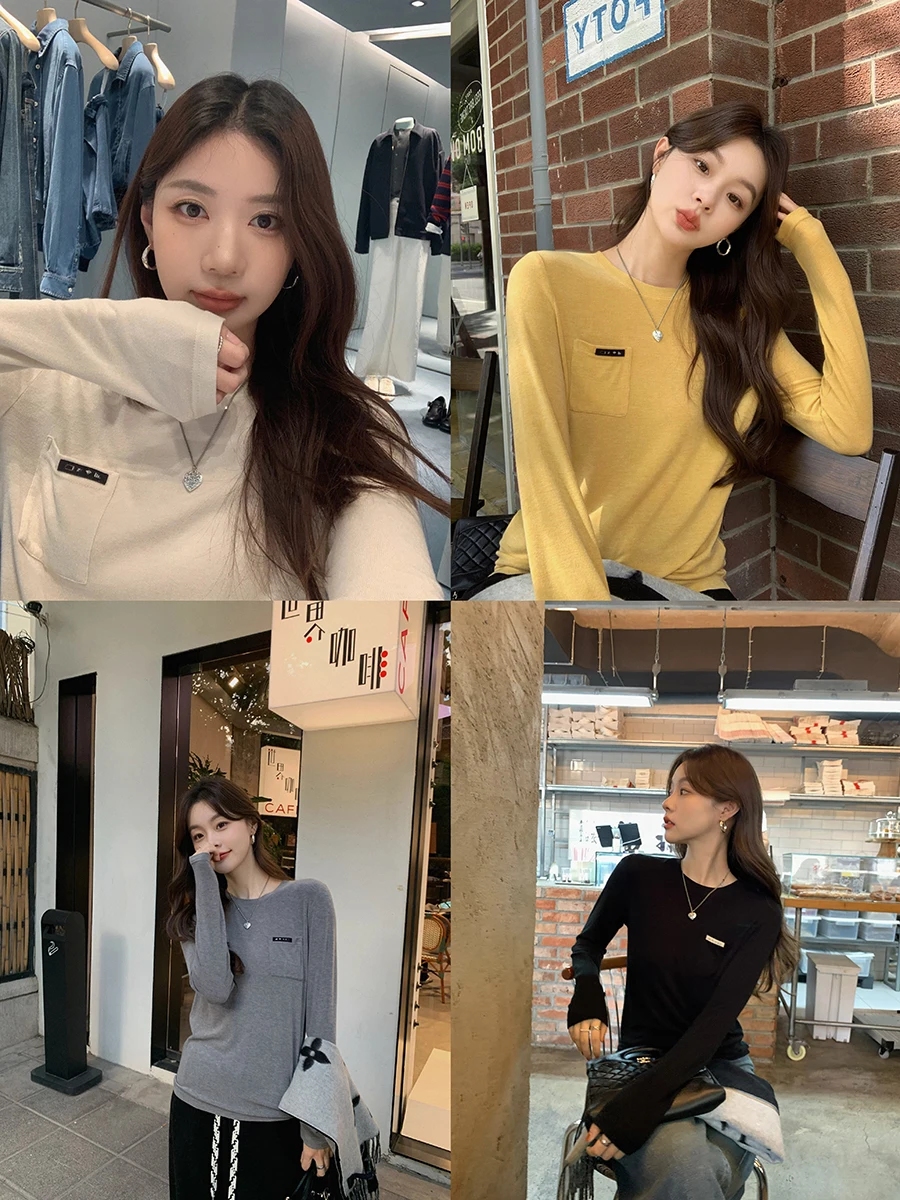 

Мягкая повседневная женская футболка с длинным рукавом и круглым вырезом, базовый слой, удобный, дышащий, экологичный материал