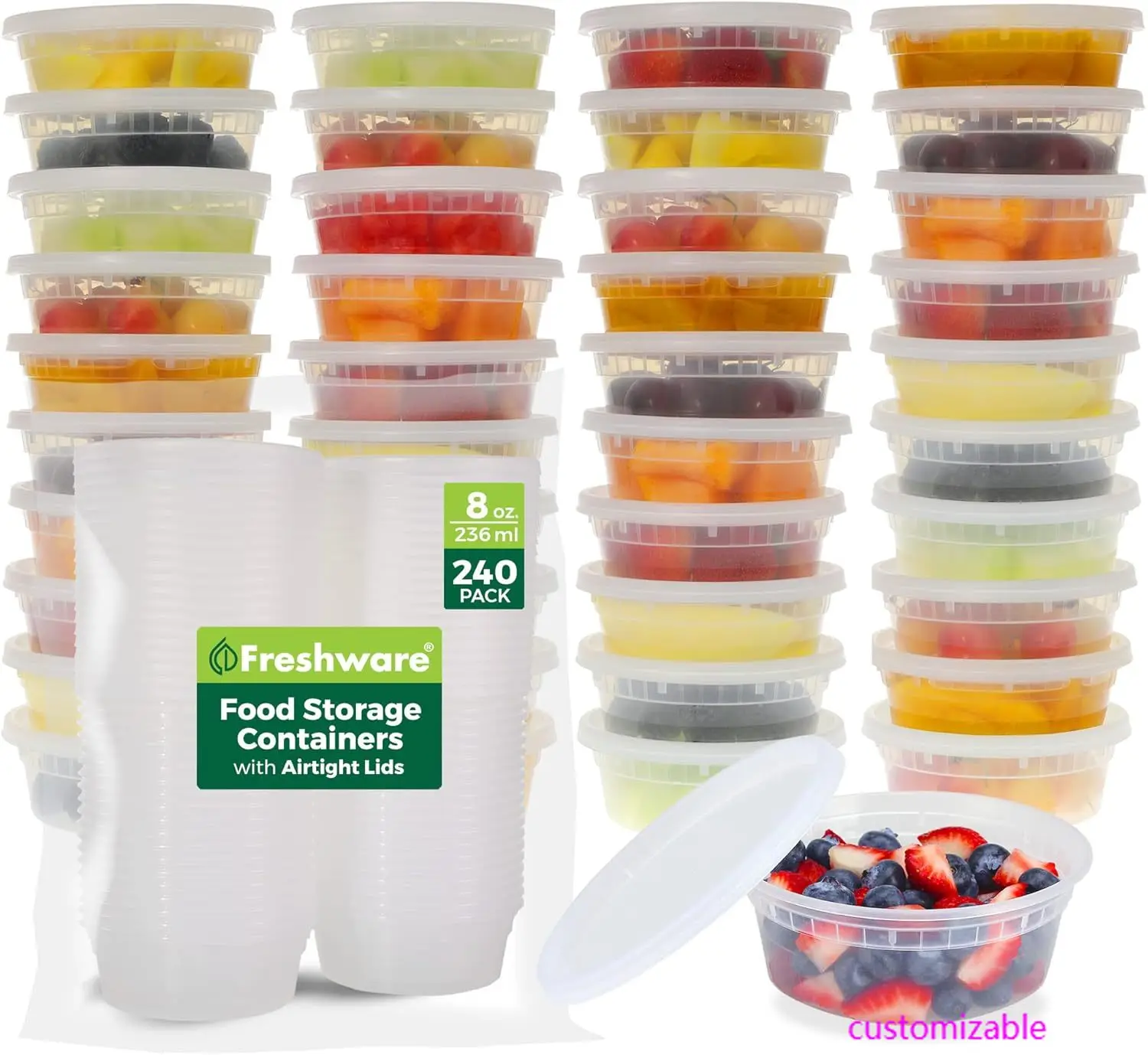 حاويات تخزين الطعام البلاستيكية مع الأغطية ، حاويات تحضير وجبة الحساء الوحل ، 8 أونصات ، طقم