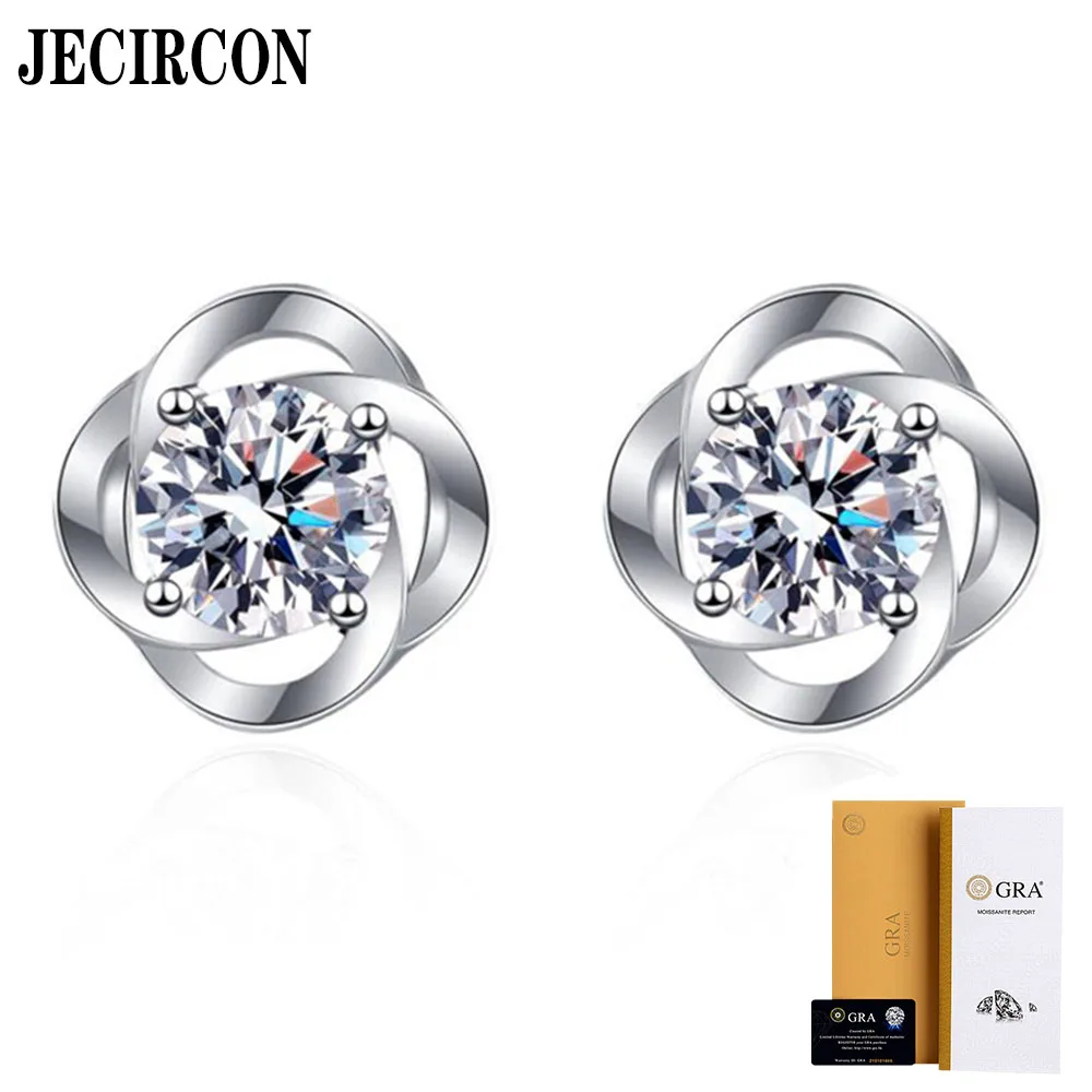 

JECIRCON S925 Sterling Silver Moissanite Earrings 0.5 Carat D Color Moissanite Small Fragrant Style Studs Light Luxury Versatile