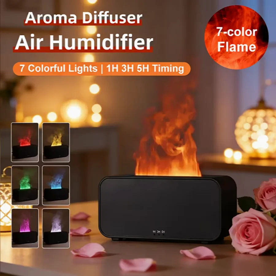 Flames Air Humidifier & Aroma Diffuser，Ultra Quite & Auto-Off，Lower Noise Sleep Without Disturbance，Aroma Diffuser，Air Humidifie