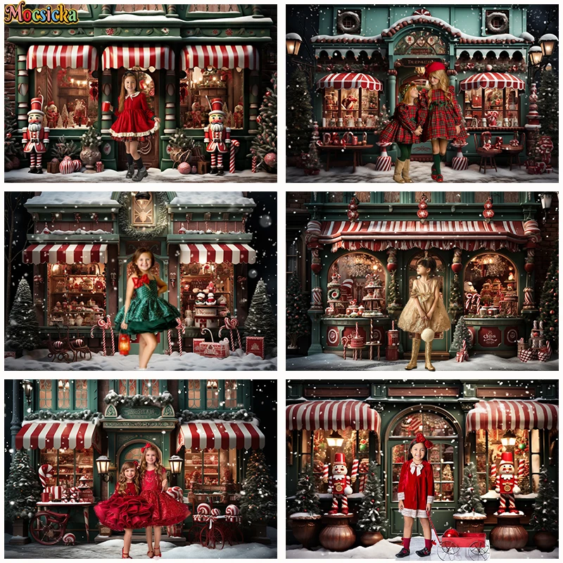 

Mocsicka Christmas Candy Toy Store Portrait Photography Backdrop Children Kids Prop Adult Background Xmas Snow Studio Photoprops