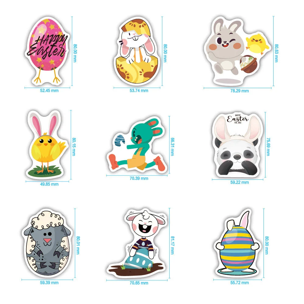 Easter Egg Cartoon Holiday Sticker, Decalques DIY, Carro, Laptop, Bagagem, Graffiti Cute Stickers, Kid Toy Gift, Coelho, 10 Pcs, 50 Pcs, 100Pcs