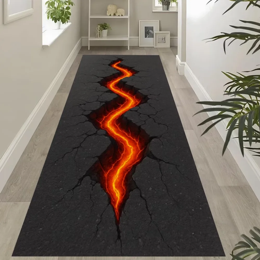 Alfombra de Corredor con Diseño de Cueva de Magma, Alfombra Antideslizante para Sala de Juegos, Sala de Estar, Pasillo, Diseño Único de Lava, Alfombra Decorativa Duradera