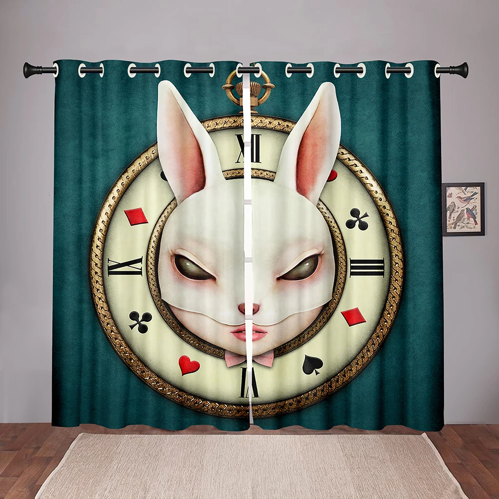 

Fantasy World Rabbit Ainimal Bird Girl Checkerboard Window Curtains Kids Bedroom Living Room Hall Treatments Kitchen Decor Drape