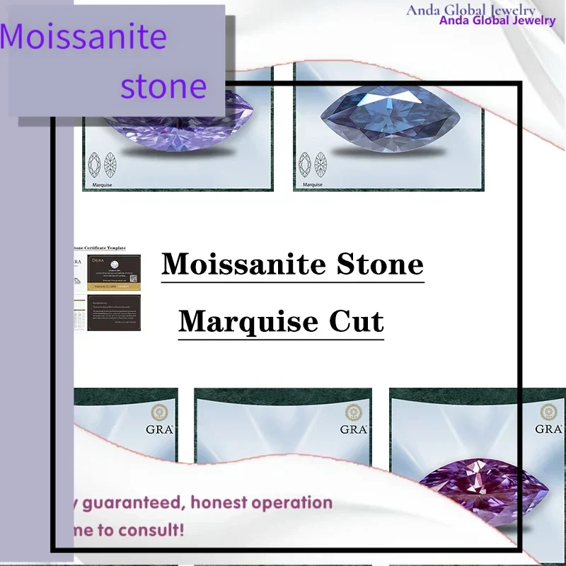 

M-с сертификатом GRA Муассанит Камень Маркиза Огранка VVS1 Несколько цветов Комбинированная цепочка Подвески Отличное качество