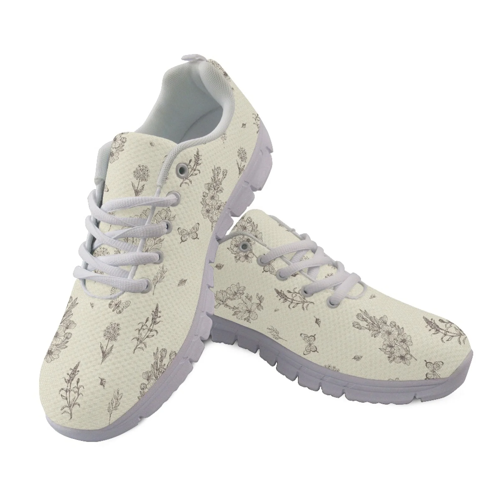 Coloranimal Retro Flowers New Trend Breathable Athletic Footwear for Women Mesh & EVA Sole Tennis Shoes Athletic Shoes