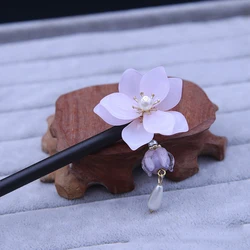 Chinese Hanfu Hair Sticks Forks Girls Flower Pendant Hairpins Sandalwood Fairy Hair Bun Chopsticks Ancient Daily Hair Jewelry