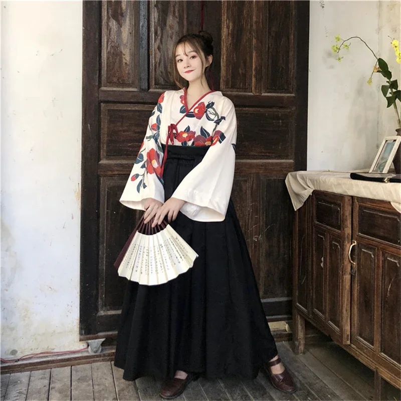 Japanse Stijl Bloemenprint Kimono Haori Voor Meisjes Dames Top Korte En Lange Rok Outfits Met Volledige Mouw 2024 Kawaii Zomermode