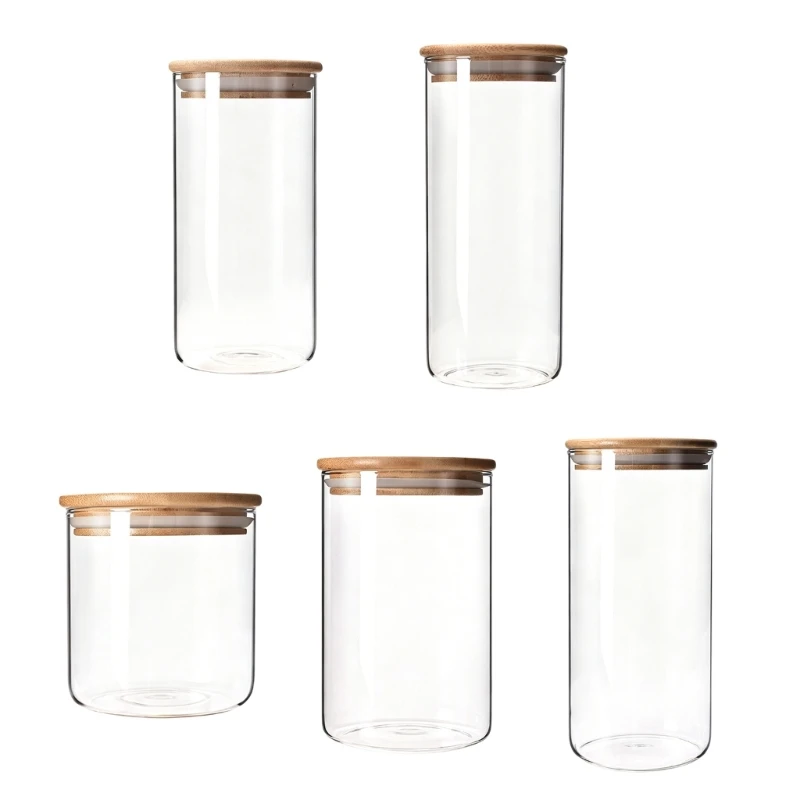 H7BF Glass Jar with Bamboos Lid Coffee Canister Kitchen Organization Tool