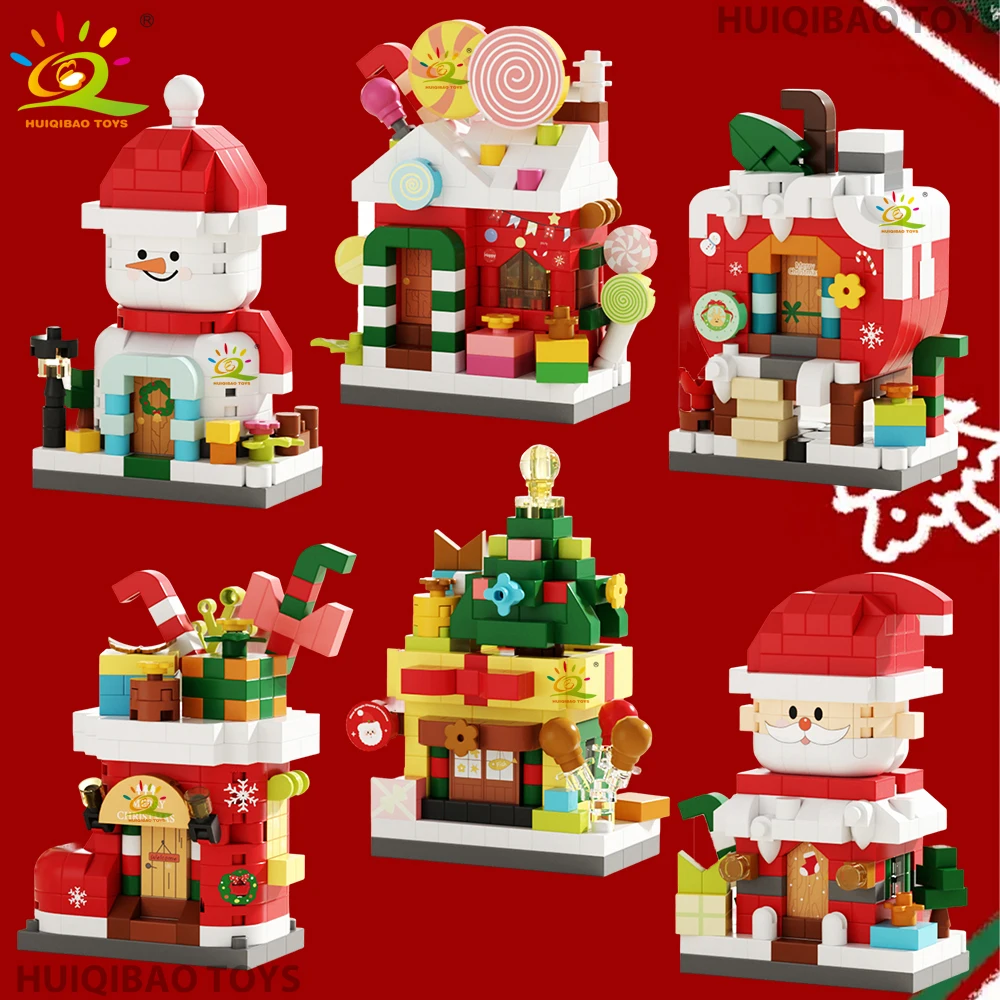HUIQIBAO – maison à Dessert de noël, arbre, modèle père noël, bloc de construction, briques à monter soi-même, jouets pour enfants et adultes, ornement de bureau, cadeau