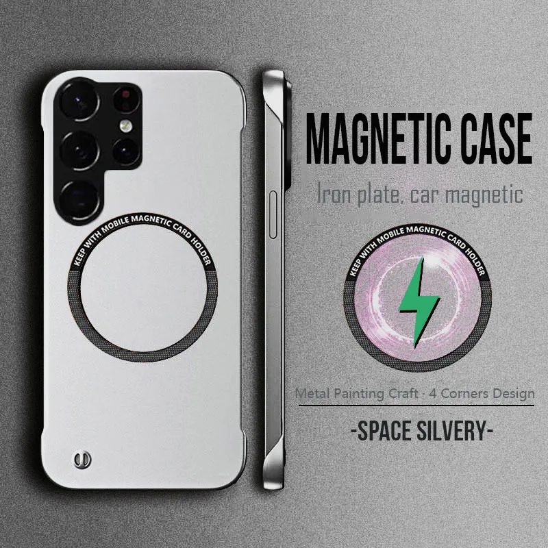 Magnetische Metallmalerei dünne rahmenlose Handyhülle für Samsung S23 FE S24 S25 Ultra S24Ultra S25 Plus Wireless Charging Cover