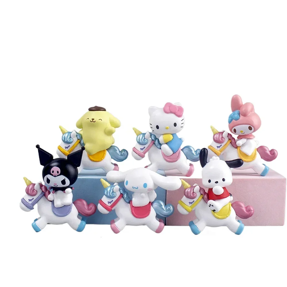 

6pcs/lot Ornament Pochacco Hello Kitty My Melody Kuromi Figure Statue Collection Cartoon Anime Model Home Decoration Toy Gift